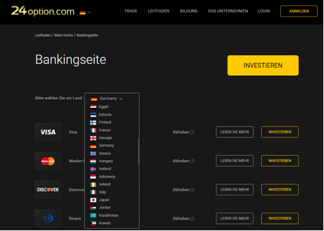 Bankingseite von 24option