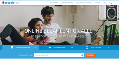 Die Homepage von paysafecard