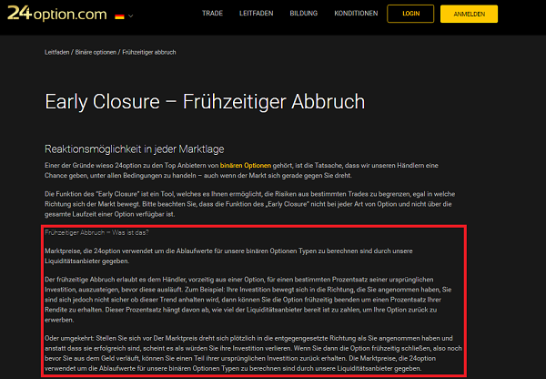 24option Early Closure Erklärung