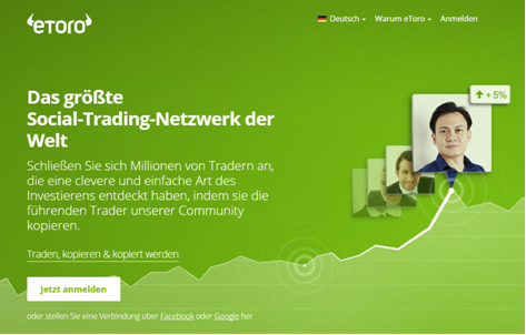 Die Homepage von eToro