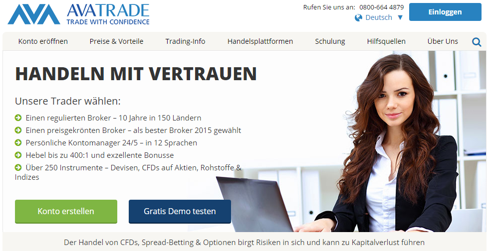 Die Webseite des Brokers AvaTrade