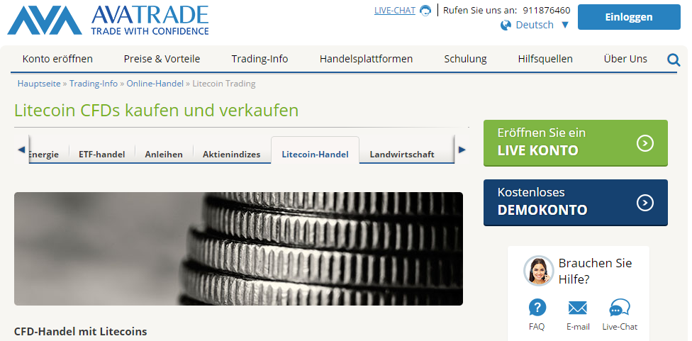 Litecoins CFDs kaufen und verkaufen bei AvaTrade