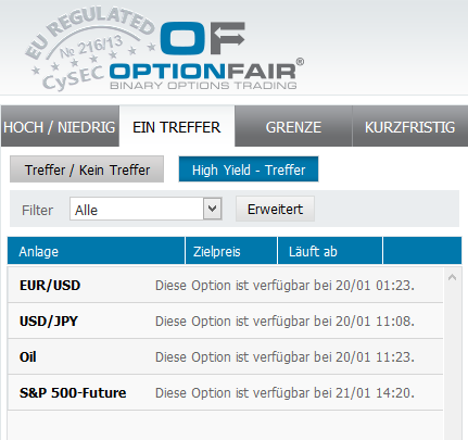 Handelsart Binäre Optionen One-Touch