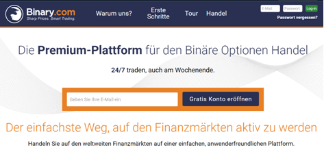 Die Homepage von Binary.com