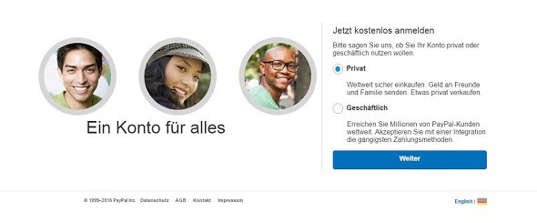 PayPal Account registrieren