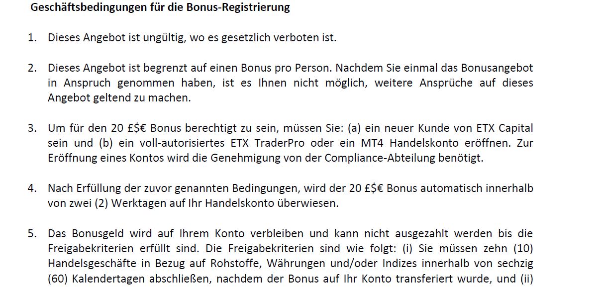 Überblick der Bonus Bedingungen für den 20 Euro Bonus