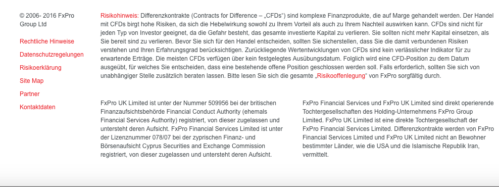 Regulierung FxPro