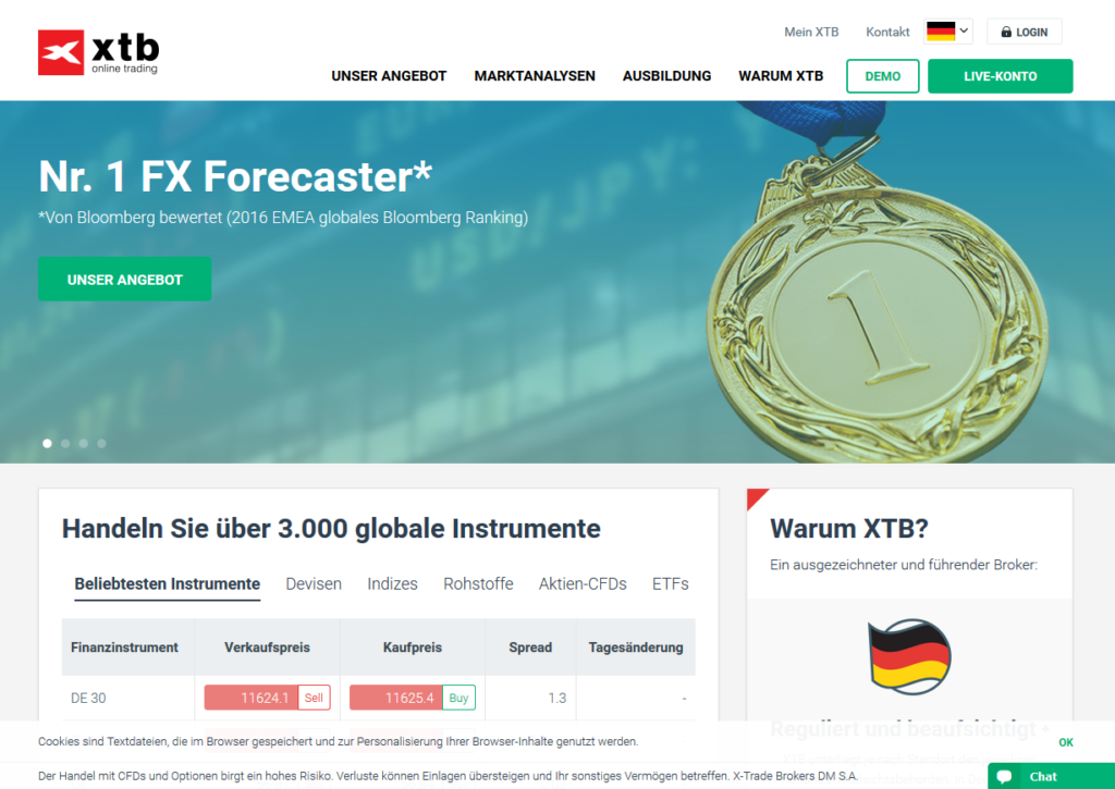 So sieht die Webseite von XTB aus