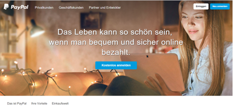 Die Homepage von PayPal