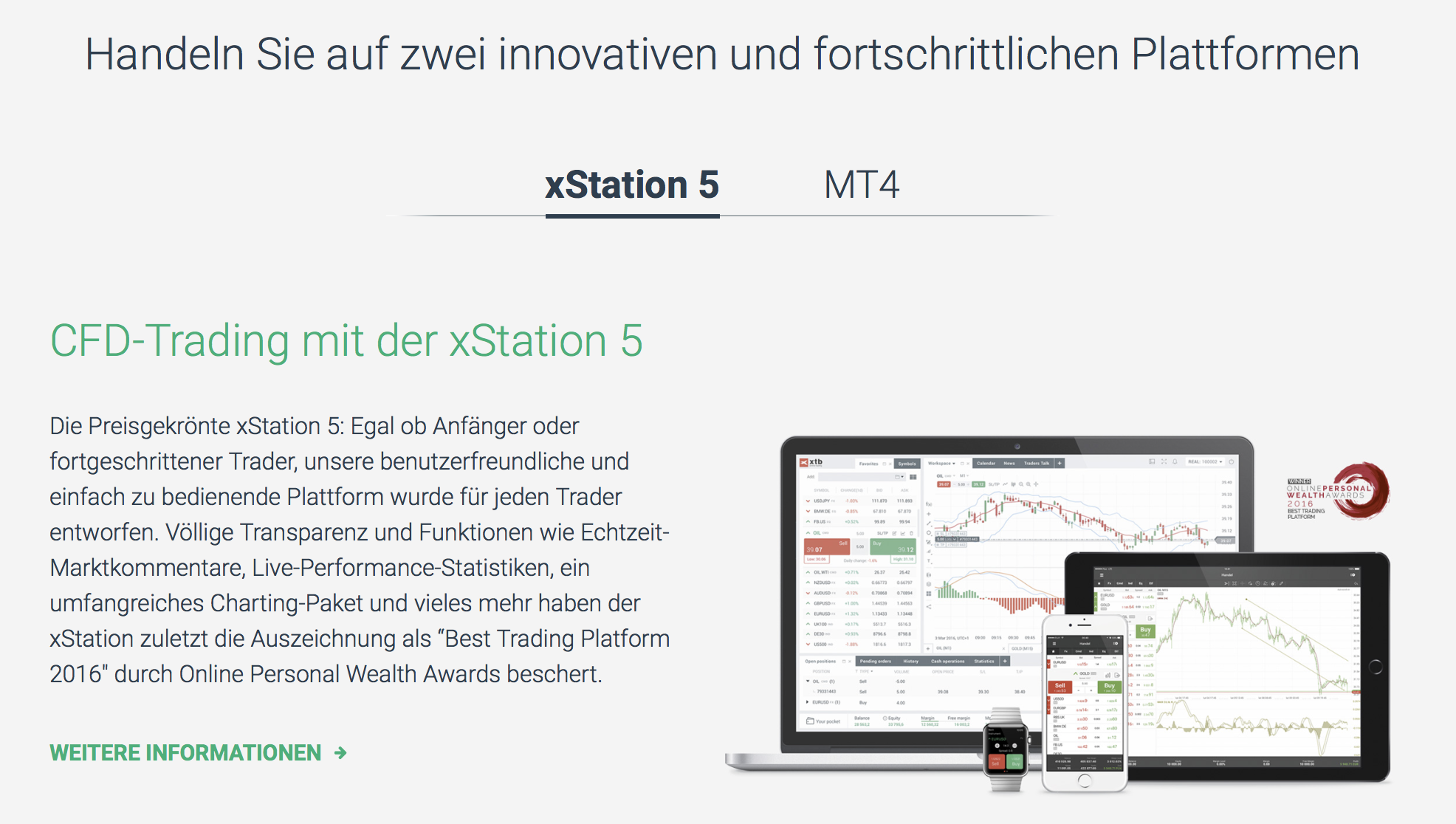 XTB setzt auf leistungsstarke Plattformen wie den MetaTrader4 und xStation5