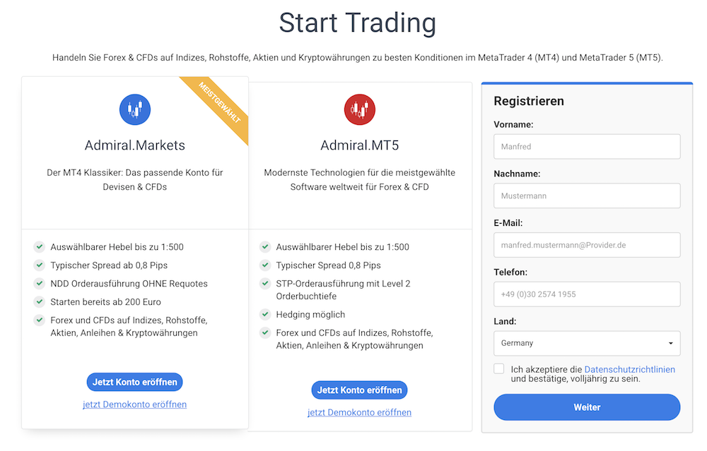 Admiral Markets Kontoeröffnung