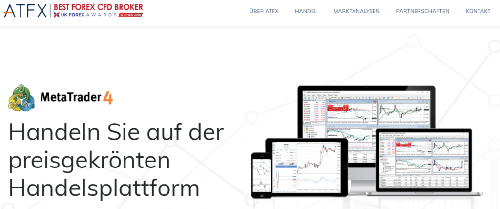 Bei ATFX können Sie mit der preisgekrönten Handelsplattform MT4 traden