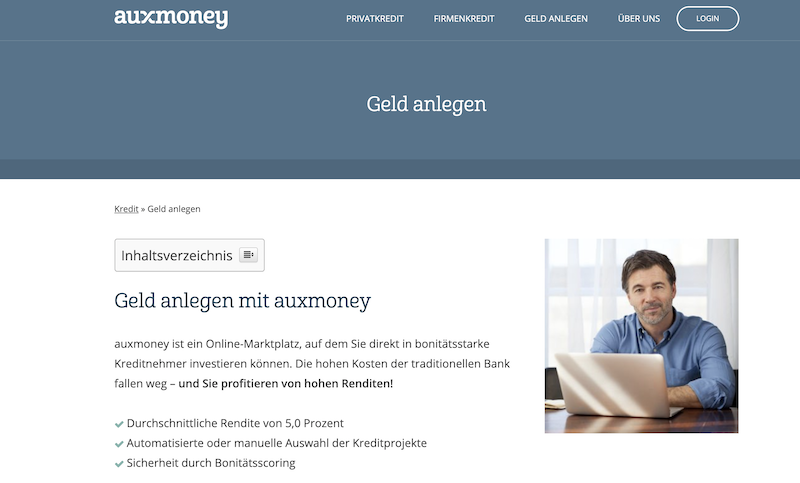 auxmoney Geldanlage Rendite