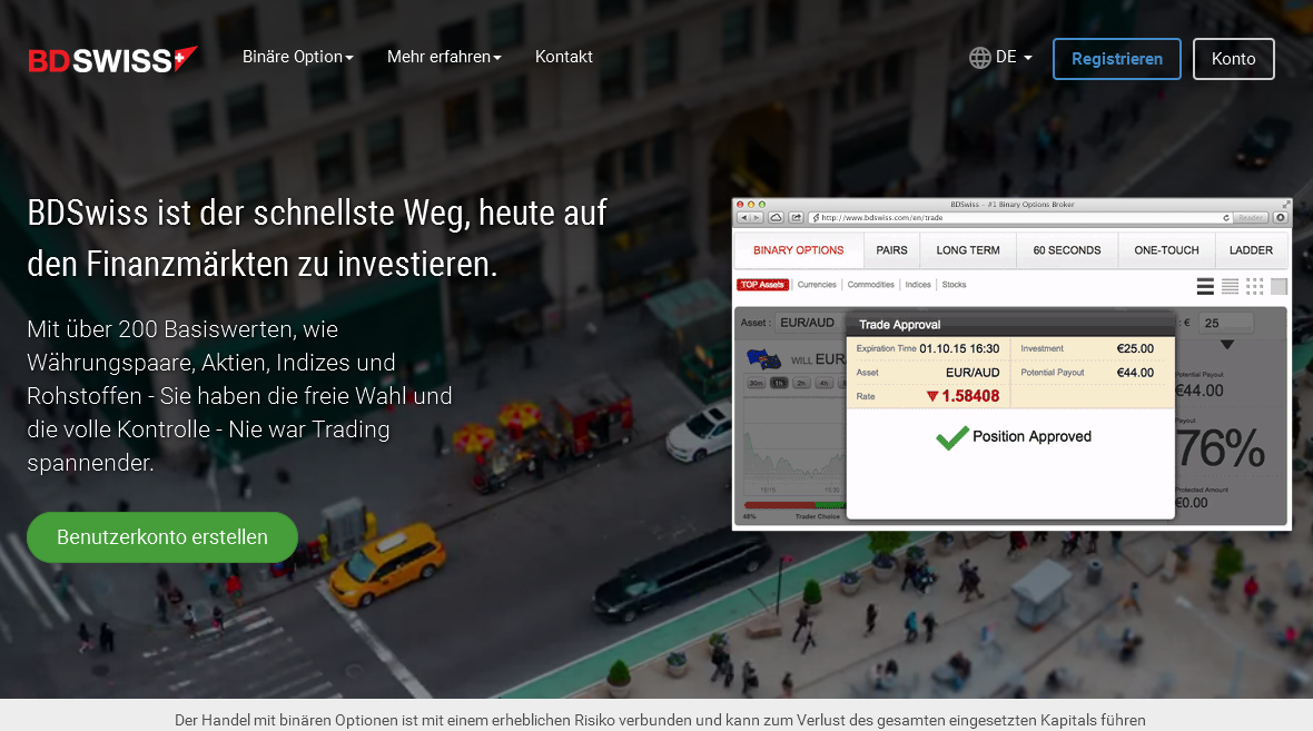 Die Webseite des Brokers BDSwiss