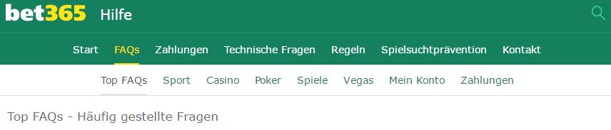 bet365 bietet einen großen FAQ Bereich
