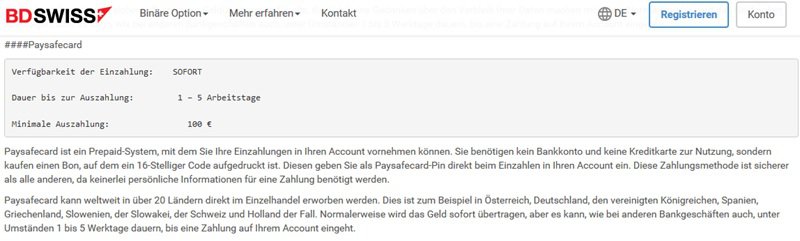 Screenshot Zahlungsoptionen BD Swiss