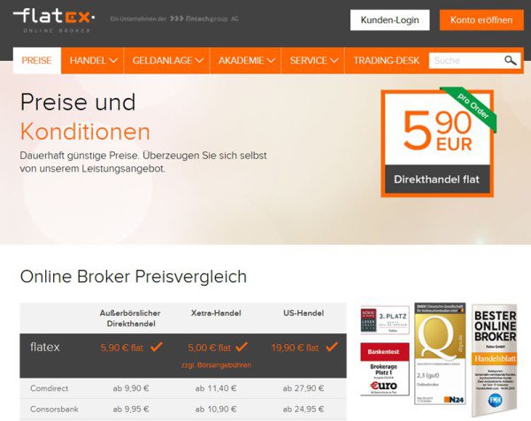 Screenshot flatex Handelskonditionen