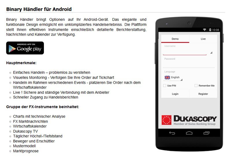 Screenshot mobile Apps Dukascopy