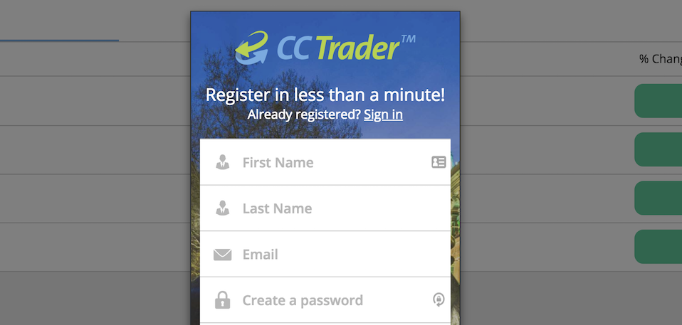 Die Registrierung bei ccTrader ist in weniger als einer Minute möglich