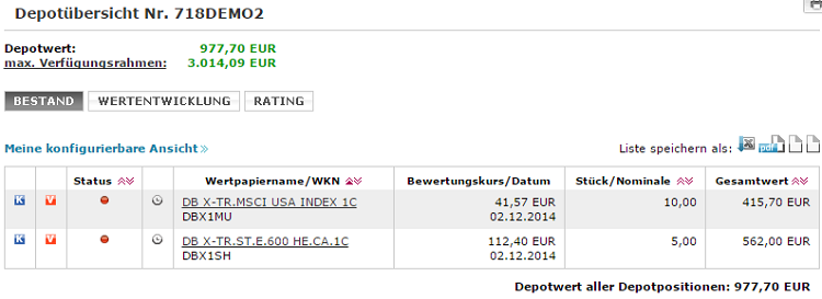 Consorsbank-Demokonto-Wertpapiere-Übersicht