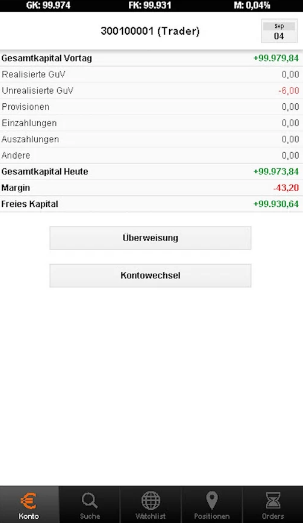 flatex-CFD-App-Kontoübersicht