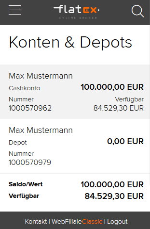 flatex-WebFiliale-Depotübersicht