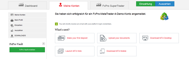FxPro Demo Account Mein Konto