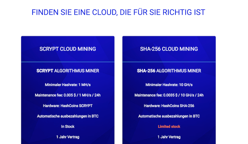 HashFlare Cloud Mining Pakete
