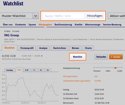 ING-DiBa-Watchlist-Hinzufügen