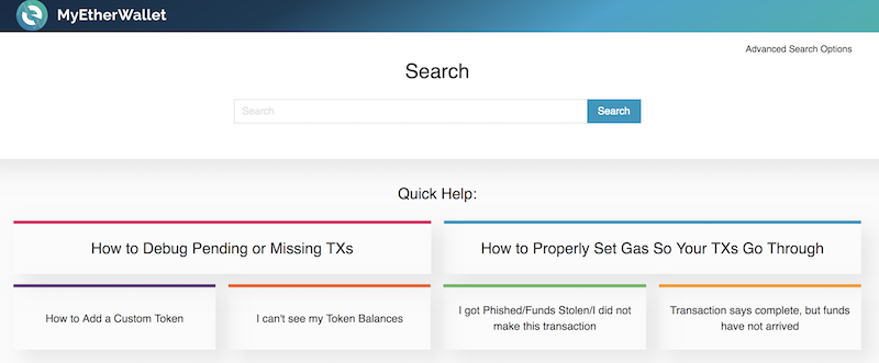 MyEtherWallet FAQ Bereich