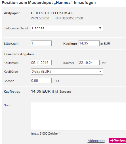 OnVista-Musterdepot-Hinzufügen