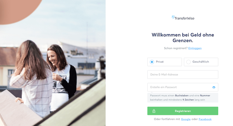 TransferWise Kontoeröffnung