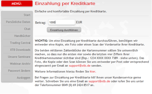 xtb Einzahlung Kreditkarte
